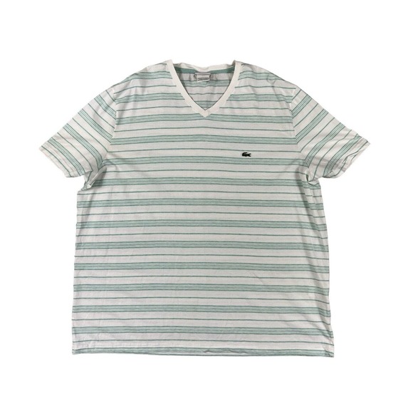 Lacoste Regular Fit Men Short Sleeve‎ V-Neck White Striped Sz 9 4XL - Picture 1 of 7
